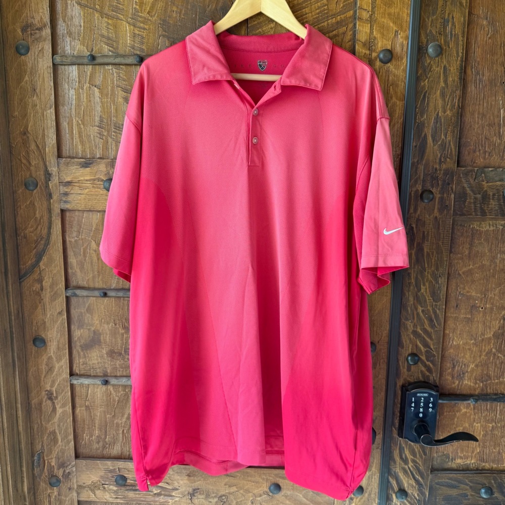 Nike Golf Polo Mens XXL Red Dri-FIT Short Sleeve Mesh Textured Embroidered Shirt